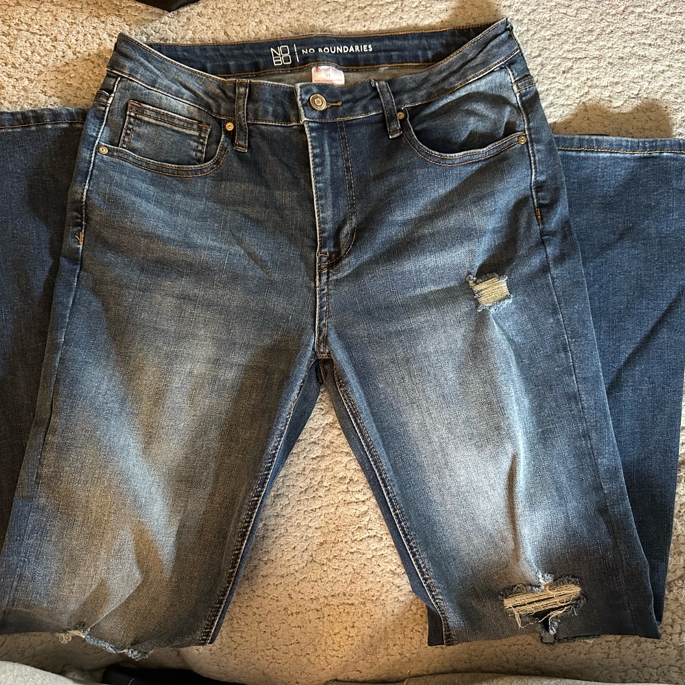 No Boundaries Blue Distressed Flare Jeans